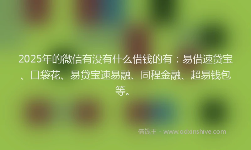 2025年的微信有没有什么借钱的有：易借速贷宝、口袋花、易贷宝速易融、同程金融、超易钱包等。