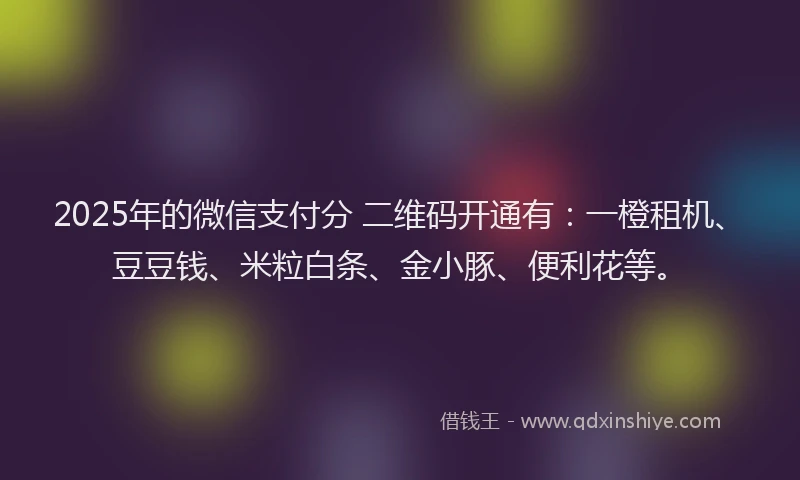 2025年的微信支付分 二维码开通有：一橙租机、豆豆钱、米粒白条、金小豚、便利花等。