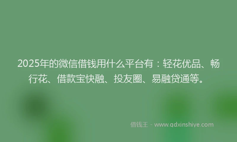 2025年的微信借钱用什么平台有：轻花优品、畅行花、借款宝快融、投友圈、易融贷通等。