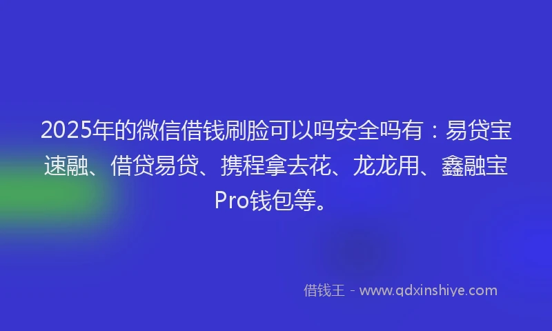 2025年的微信借钱刷脸可以吗安全吗有：易贷宝速融、借贷易贷、携程拿去花、龙龙用、鑫融宝Pro钱包等。