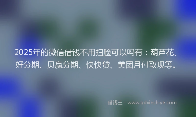 2025年的微信借钱不用扫脸可以吗有：葫芦花、好分期、贝赢分期、快快贷、美团月付取现等。