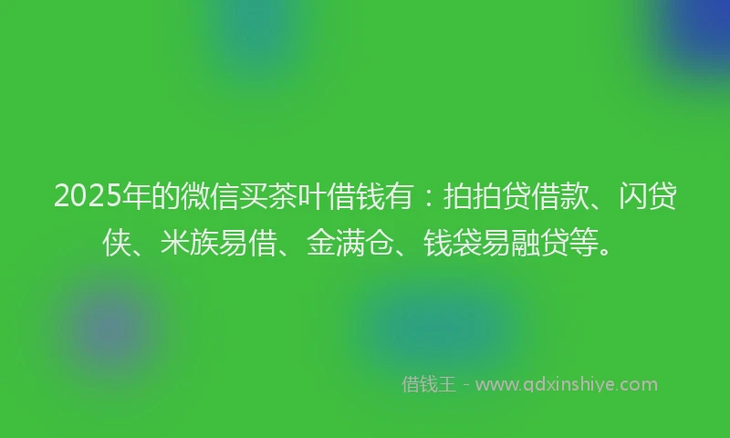 2025年的微信买茶叶借钱有：拍拍贷借款、闪贷侠、米族易借、金满仓、钱袋易融贷等。