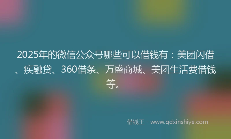 2025年的微信公众号哪些可以借钱有：美团闪借、疾融贷、360借条、万盛商城、美团生活费借钱等。