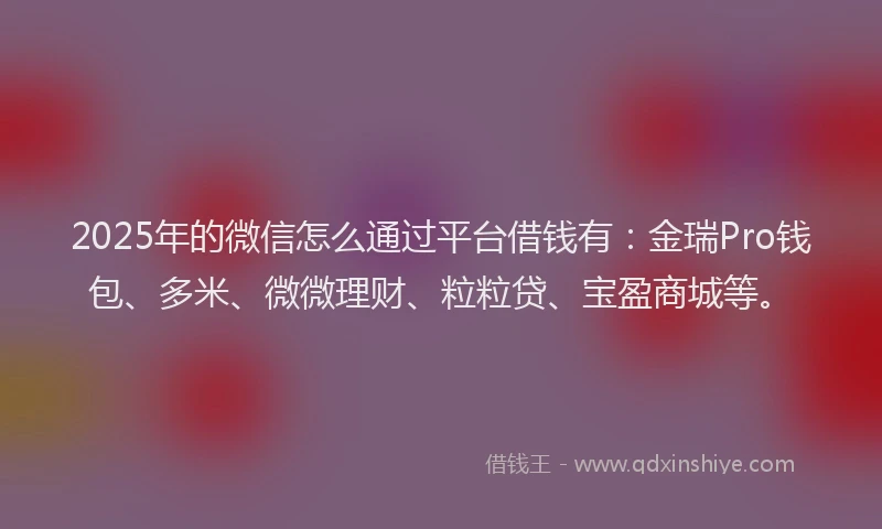 2025年的微信怎么通过平台借钱有：金瑞Pro钱包、多米、微微理财、粒粒贷、宝盈商城等。