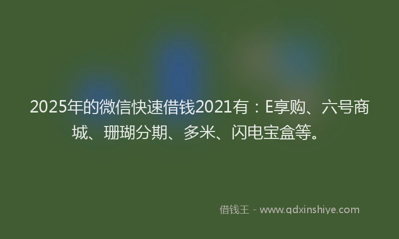2025年的微信快速借钱2021有：E享购、六号商城、珊瑚分期、多米、闪电宝盒等。