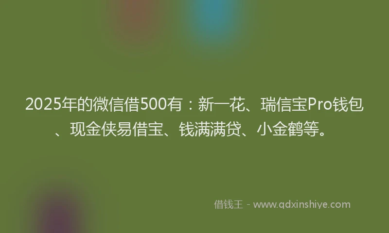 2025年的微信借500有：新一花、瑞信宝Pro钱包、现金侠易借宝、钱满满贷、小金鹤等。