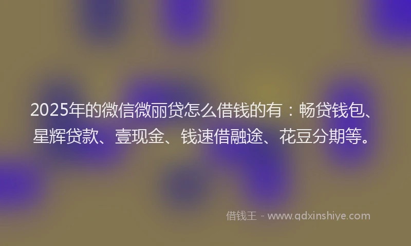 2025年的微信微丽贷怎么借钱的有：畅贷钱包、星辉贷款、壹现金、钱速借融途、花豆分期等。