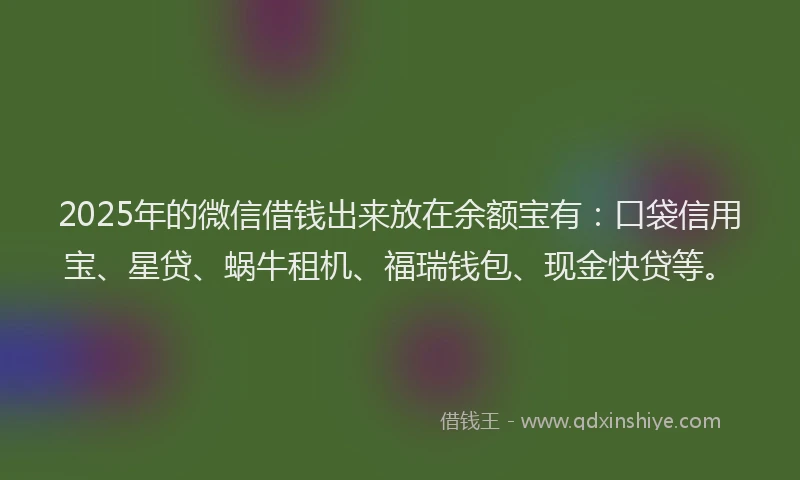 2025年的微信借钱出来放在余额宝有：口袋信用宝、星贷、蜗牛租机、福瑞钱包、现金快贷等。