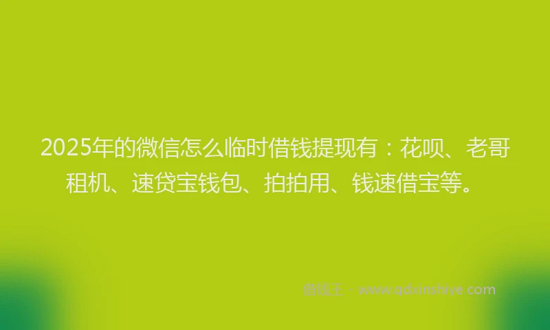 2025年的微信怎么临时借钱提现有：花呗、老哥租机、速贷宝钱包、拍拍用、钱速借宝等。