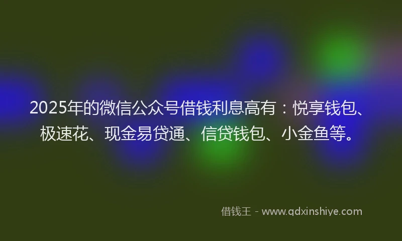 2025年的微信公众号借钱利息高有：悦享钱包、极速花、现金易贷通、信贷钱包、小金鱼等。
