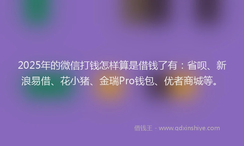 2025年的微信打钱怎样算是借钱了有：省呗、新浪易借、花小猪、金瑞Pro钱包、优者商城等。