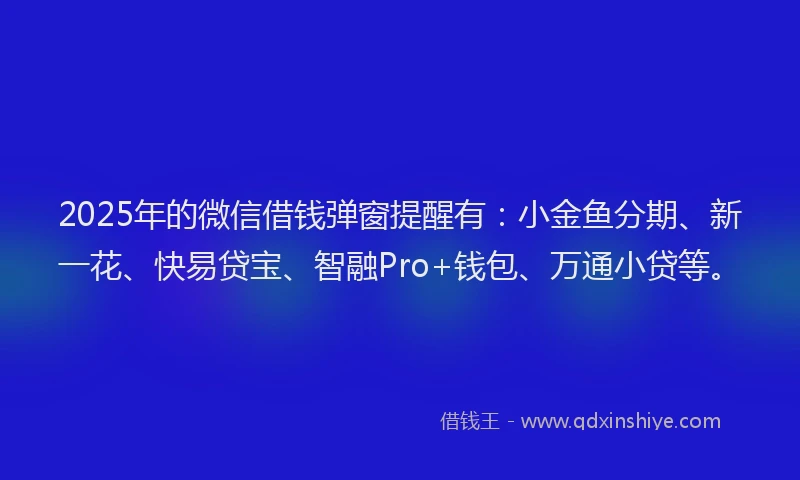 2025年的微信借钱弹窗提醒有：小金鱼分期、新一花、快易贷宝、智融Pro+钱包、万通小贷等。