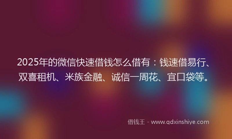 2025年的微信快速借钱怎么借有：钱速借易行、双喜租机、米族金融、诚信一周花、宜口袋等。