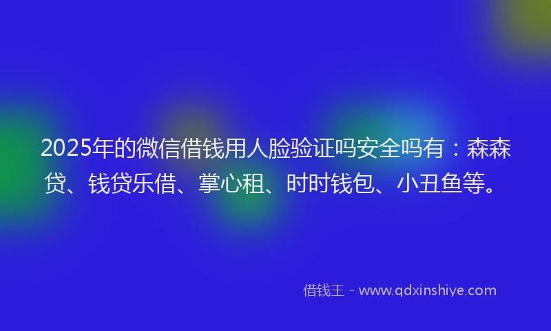 2025年的微信借钱用人脸验证吗安全吗有：森森贷、钱贷乐借、掌心租、时时钱包、小丑鱼等。