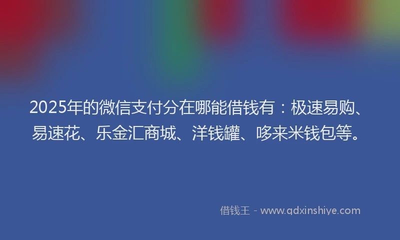2025年的微信支付分在哪能借钱有：极速易购、易速花、乐金汇商城、洋钱罐、哆来米钱包等。