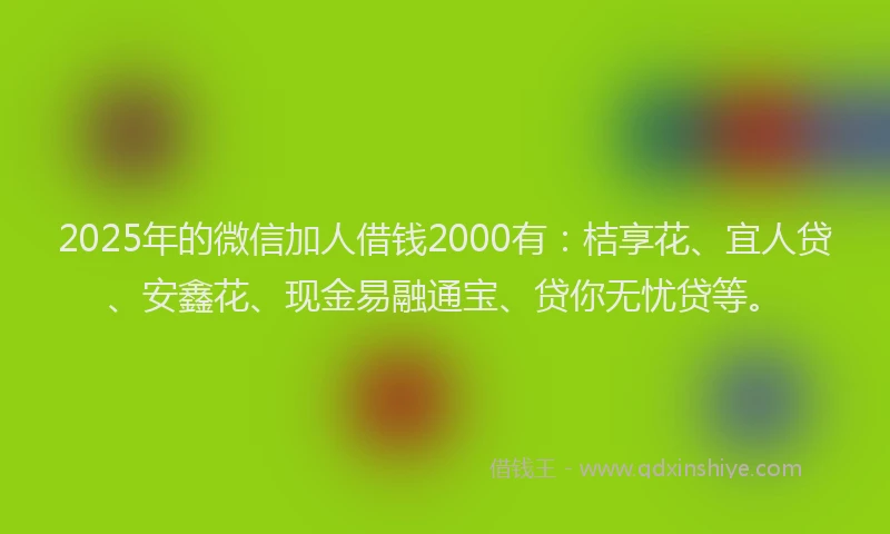 2025年的微信加人借钱2000有：桔享花、宜人贷、安鑫花、现金易融通宝、贷你无忧贷等。
