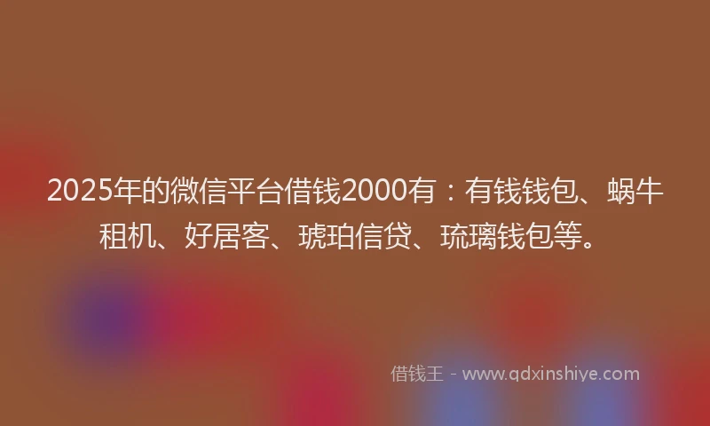 2025年的微信平台借钱2000有：有钱钱包、蜗牛租机、好居客、琥珀信贷、琉璃钱包等。