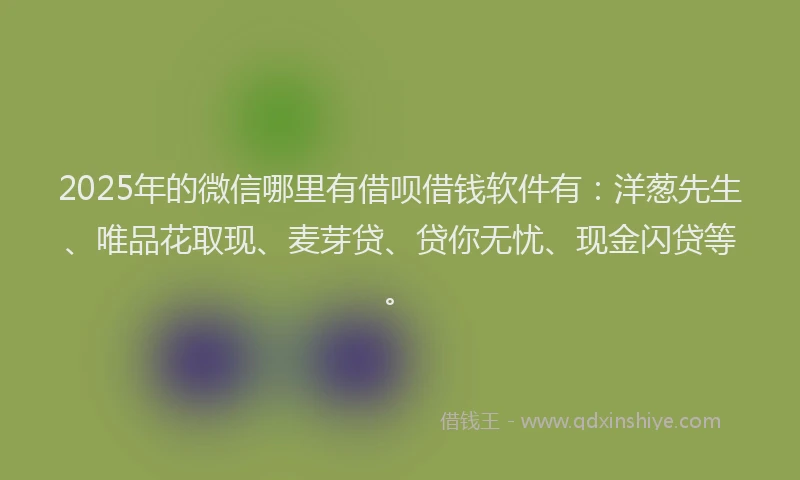 2025年的微信哪里有借呗借钱软件有：洋葱先生、唯品花取现、麦芽贷、贷你无忧、现金闪贷等。