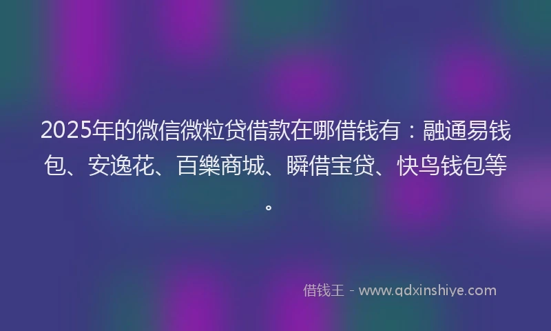2025年的微信微粒贷借款在哪借钱有：融通易钱包、安逸花、百樂商城、瞬借宝贷、快鸟钱包等。