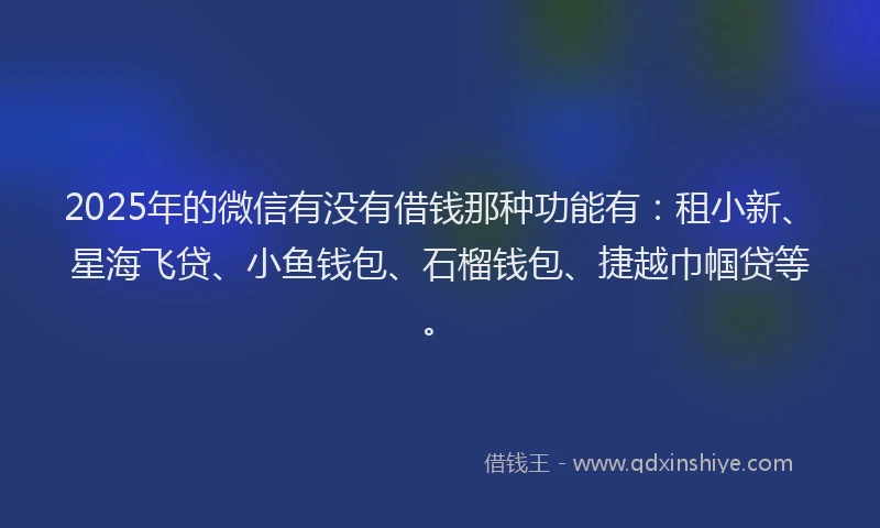 2025年的微信有没有借钱那种功能有：租小新、星海飞贷、小鱼钱包、石榴钱包、捷越巾帼贷等。
