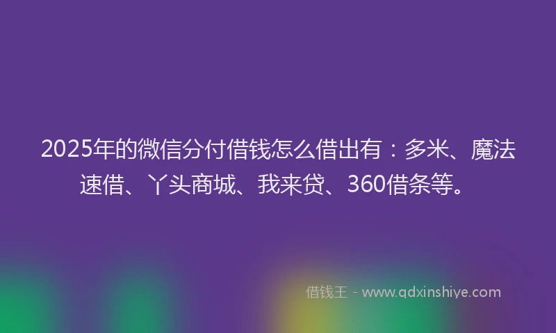 2025年的微信分付借钱怎么借出有：多米、魔法速借、丫头商城、我来贷、360借条等。