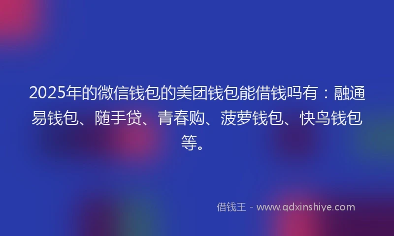 2025年的微信钱包的美团钱包能借钱吗有：融通易钱包、随手贷、青春购、菠萝钱包、快鸟钱包等。