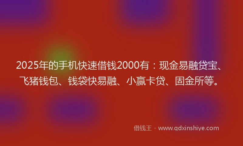 2025年的手机快速借钱2000有：现金易融贷宝、飞猪钱包、钱袋快易融、小赢卡贷、固金所等。