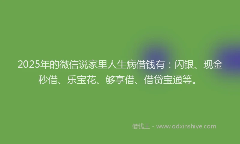 2025年的微信说家里人生病借钱有：闪银、现金秒借、乐宝花、够享借、借贷宝通等。