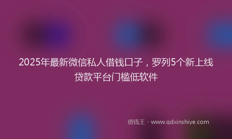 2025年最新微信私人借钱口子，罗列5个新上线贷款平台门槛低软件
