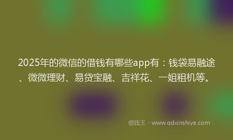 2025年的微信的借钱有哪些app有：钱袋易融途、微微理财、易贷宝融、吉祥花、一姐租机等。