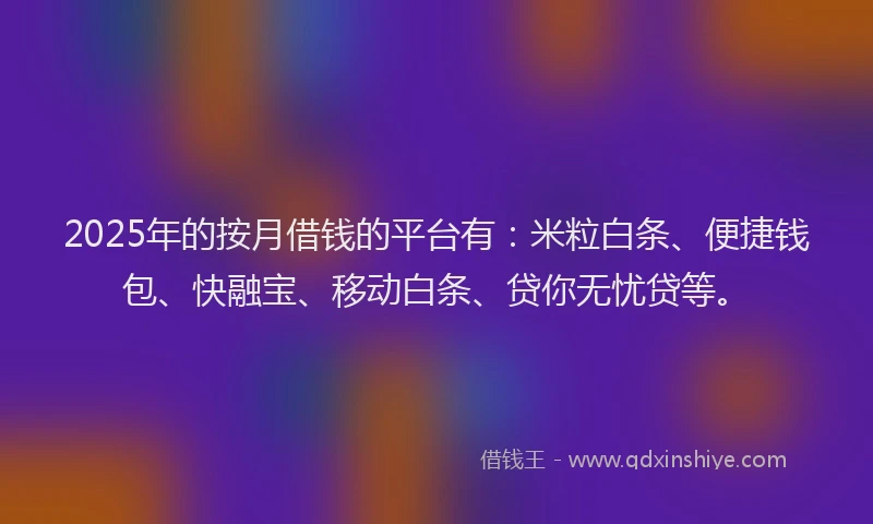 2025年的按月借钱的平台有：米粒白条、便捷钱包、快融宝、移动白条、贷你无忧贷等。