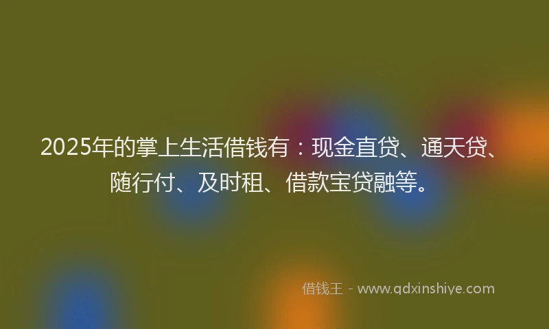2025年的掌上生活借钱有：现金直贷、通天贷、随行付、及时租、借款宝贷融等。