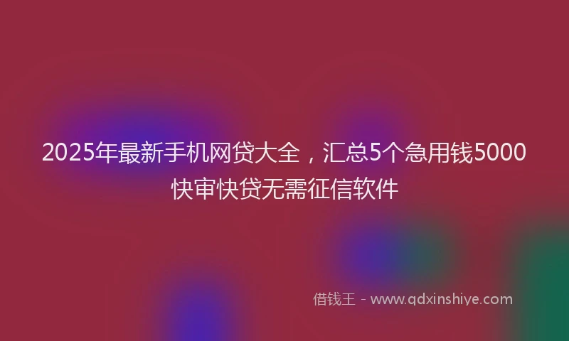 2025年最新手机网贷大全，汇总5个急用钱5000快审快贷无需征信软件