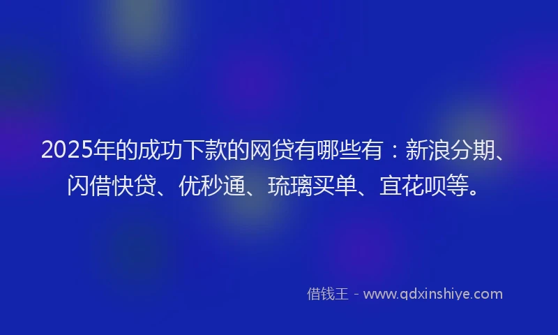 2025年的成功下款的网贷有哪些有：新浪分期、闪借快贷、优秒通、琉璃买单、宜花呗等。