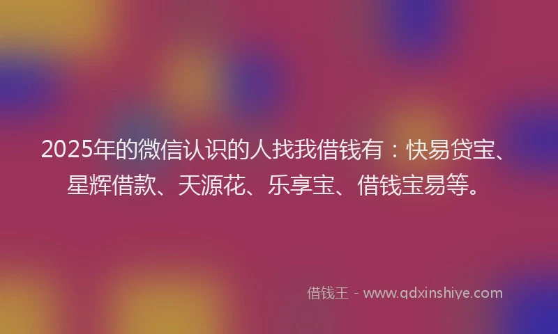 2025年的微信认识的人找我借钱有：快易贷宝、星辉借款、天源花、乐享宝、借钱宝易等。