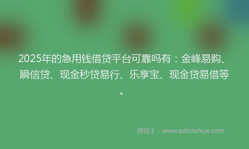 2025年的急用钱借贷平台可靠吗有：金峰易购、瞬信贷、现金秒贷易行、乐享宝、现金贷易借等。