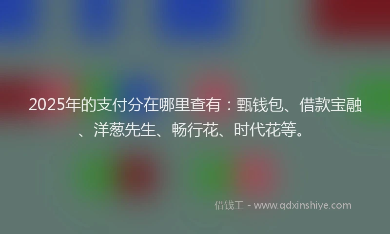 2025年的支付分在哪里查有：甄钱包、借款宝融、洋葱先生、畅行花、时代花等。