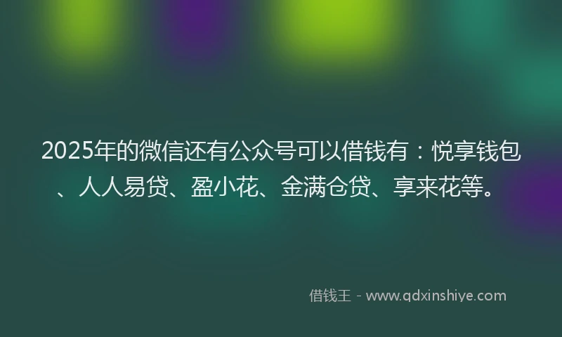 2025年的微信还有公众号可以借钱有：悦享钱包、人人易贷、盈小花、金满仓贷、享来花等。