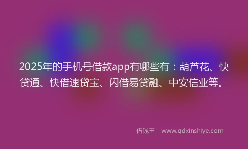 2025年的手机号借款app有哪些有：葫芦花、快贷通、快借速贷宝、闪借易贷融、中安信业等。