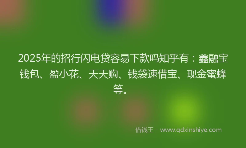 2025年的招行闪电贷容易下款吗知乎有：鑫融宝钱包、盈小花、天天购、钱袋速借宝、现金蜜蜂等。