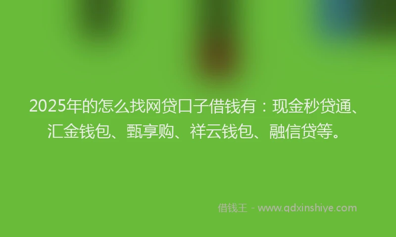 2025年的怎么找网贷口子借钱有：现金秒贷通、汇金钱包、甄享购、祥云钱包、融信贷等。