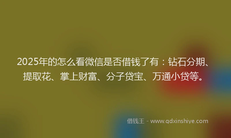 2025年的怎么看微信是否借钱了有：钻石分期、提取花、掌上财富、分子贷宝、万通小贷等。