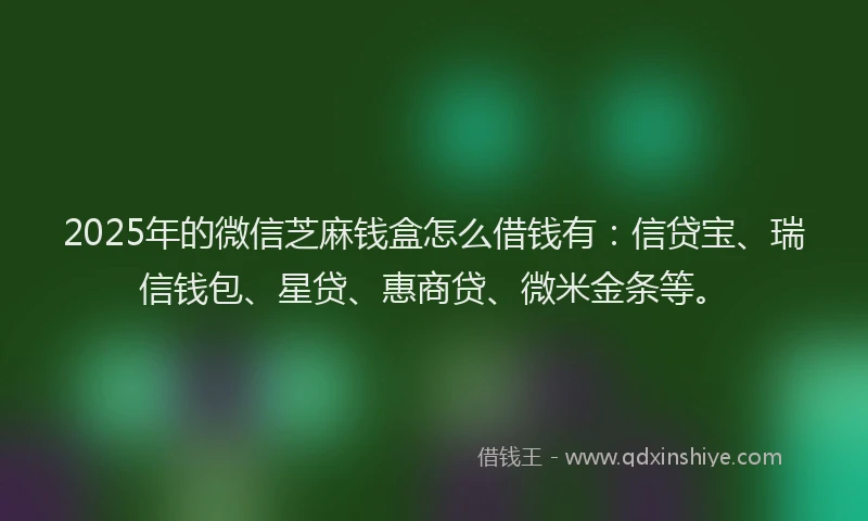 2025年的微信芝麻钱盒怎么借钱有：信贷宝、瑞信钱包、星贷、惠商贷、微米金条等。