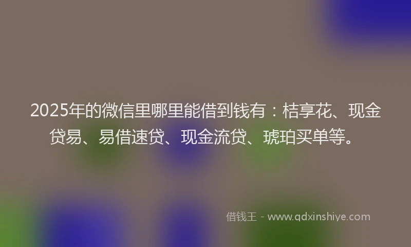 2025年的微信里哪里能借到钱有：桔享花、现金贷易、易借速贷、现金流贷、琥珀买单等。