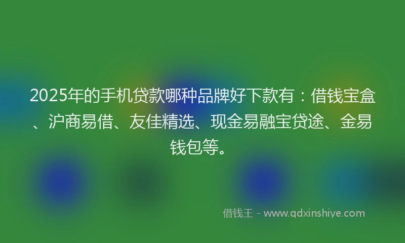 2025年的手机贷款哪种品牌好下款有：借钱宝盒、沪商易借、友佳精选、现金易融宝贷途、金易钱包等。