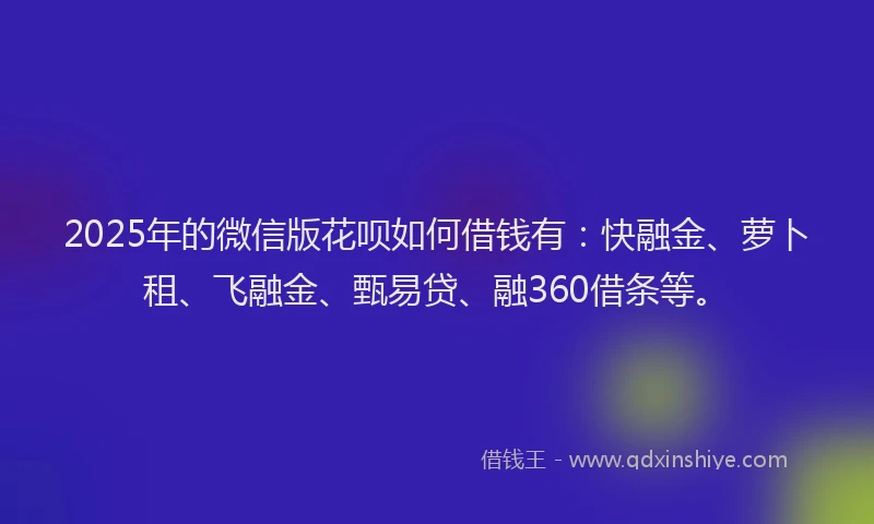 2025年的微信版花呗如何借钱有：快融金、萝卜租、飞融金、甄易贷、融360借条等。