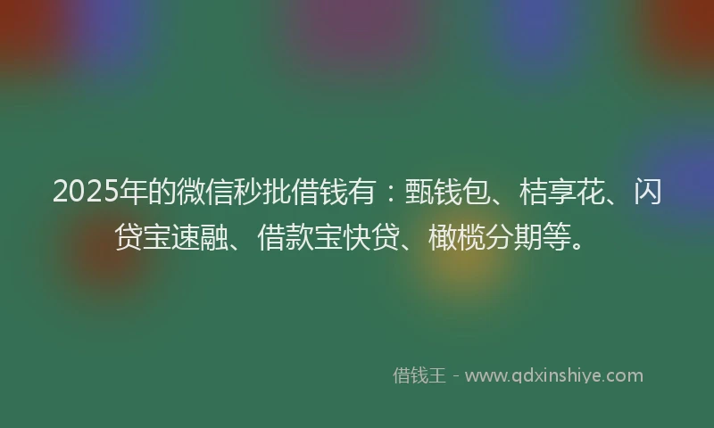 2025年的微信秒批借钱有：甄钱包、桔享花、闪贷宝速融、借款宝快贷、橄榄分期等。