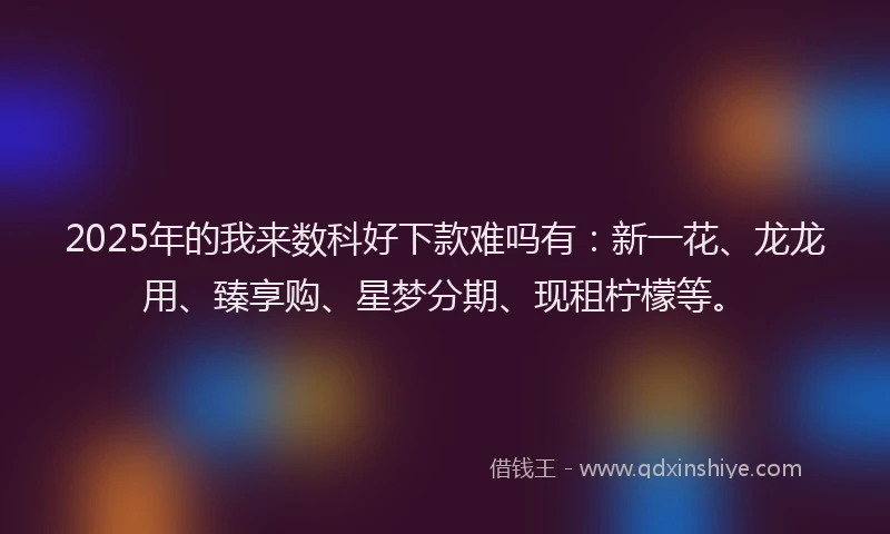 2025年的我来数科好下款难吗有：新一花、龙龙用、臻享购、星梦分期、现租柠檬等。