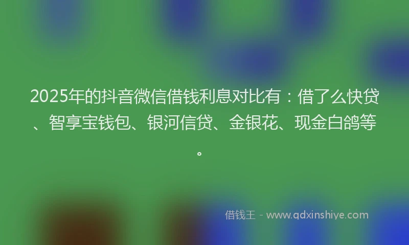2025年的抖音微信借钱利息对比有：借了么快贷、智享宝钱包、银河信贷、金银花、现金白鸽等。
