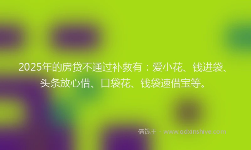 2025年的房贷不通过补救有：爱小花、钱进袋、头条放心借、口袋花、钱袋速借宝等。